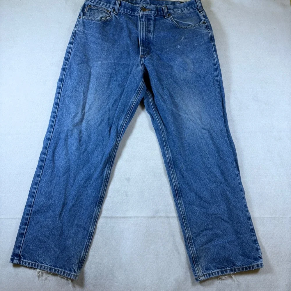 Carhartt Mens Relaxed Fit Straight Leg‎ Blue Denim Workwear Jeans 35x29